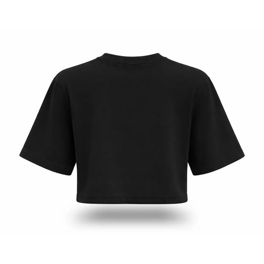Crop top Rckiss vista trasera color negro, corte box fit oversized, ropa fitness mujer gym crossfit