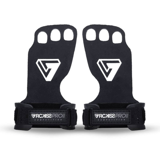 PAR DE CALLERAS RCKISS NEGRO CON LOGOTIPO EN LAS PALMAS EN COLOR BLANCO Y AJUSTE EN VELCRO