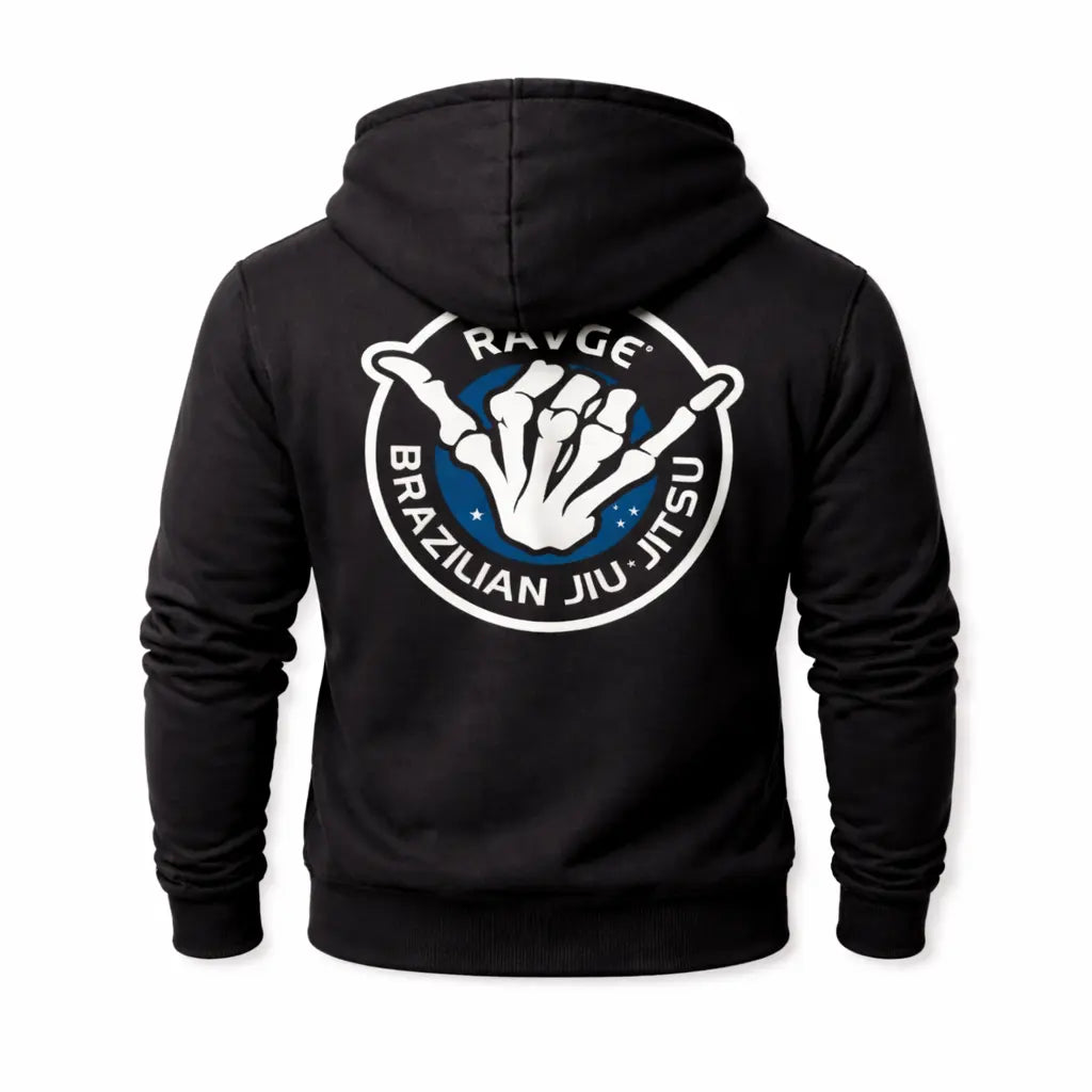 Sudadera Jiujitsu RVG RAVGE Rckiss, diseño trasero mano BJJ, negro, hoodie Brazilian Jiu-Jitsu