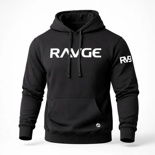 Sudadera RAVGE Clasic Rckiss, vista frontal con logo RAVGE, color negro, hoodie unisex artes marciales