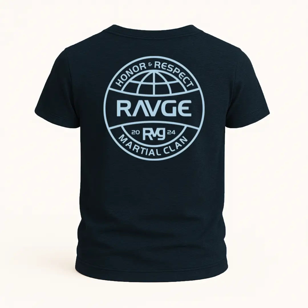 Playera RAVGE Honor Rckiss, diseño trasero Honor & Respect Martial Clan, color azul marino, unisex