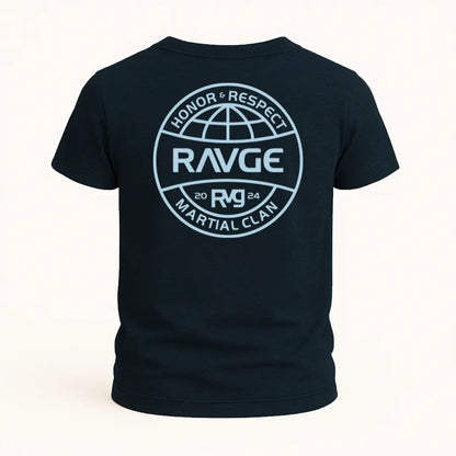 Playera RAVGE Honor Rckiss, diseño trasero Honor & Respect Martial Clan, color azul marino, unisex