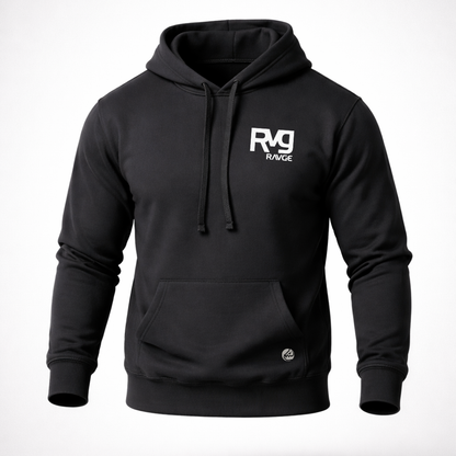 Sudadera Jiujitsu RVG RAVGE Rckiss, vista frontal logo RVG en pecho, color negro, hoodie MMA BJJ