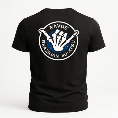 playera negra ravge brazilian jiujitsu en color blanco