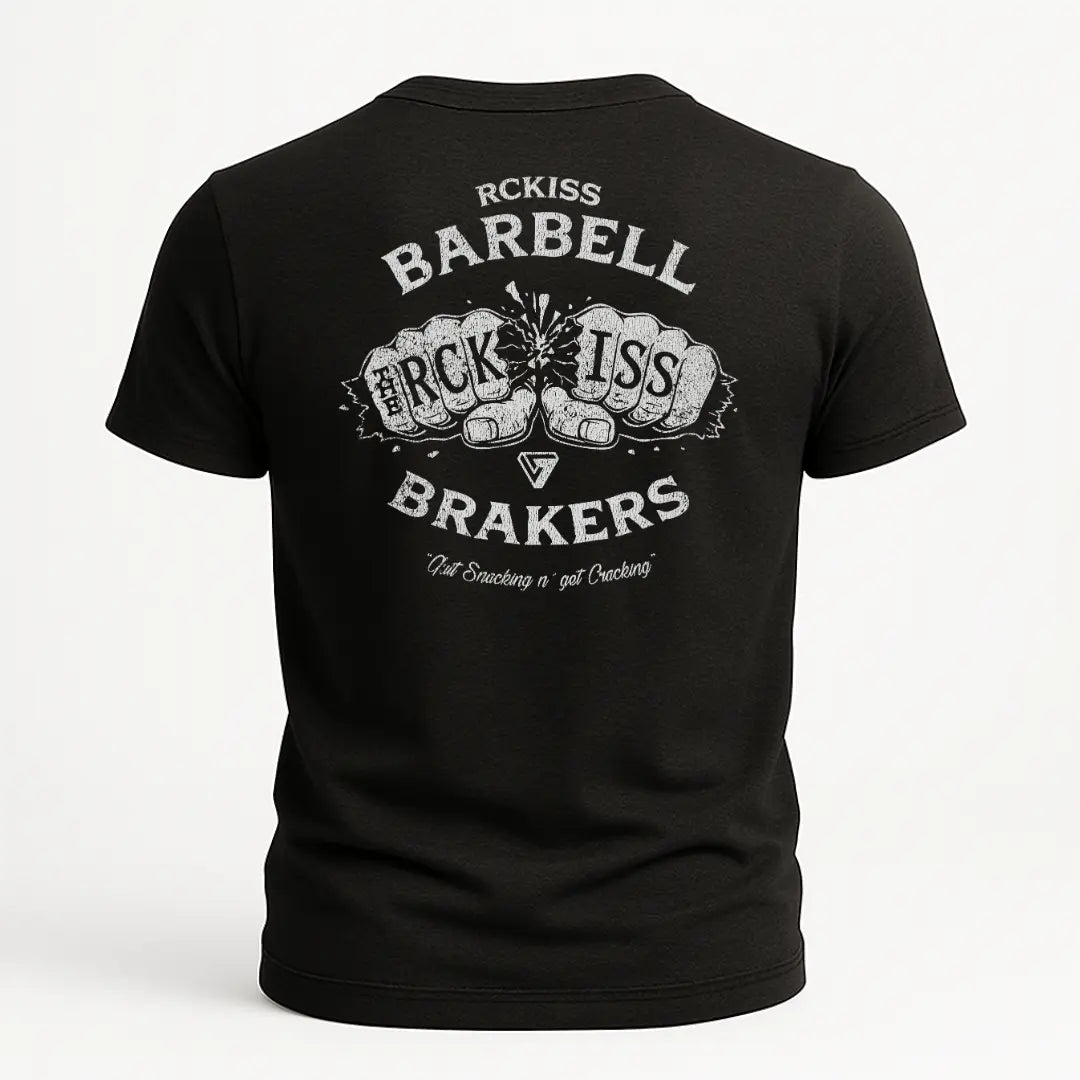 PLAYERA NEGRA CON ESTAMPO DE DOS PUÑOS ROMPIENDO BARRA DE GYM