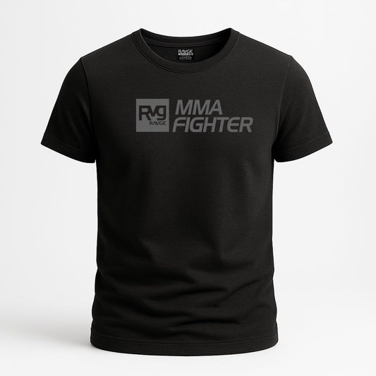 playera negra ravge logotiipo mma fighter en color gris