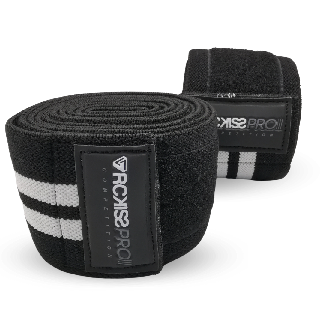 bandas de rodilla rckiss de 2 metros de largo color negro con franjas blancas