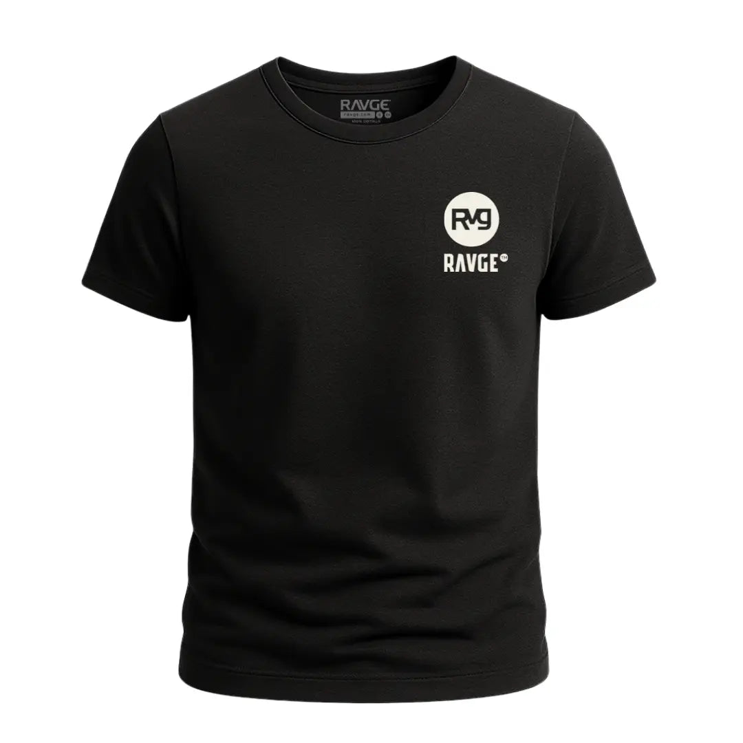 Playera negra RAVGE Sparring Club con estampado en espalda y logo RVG, disenada para uso urbano y entrenamiento.