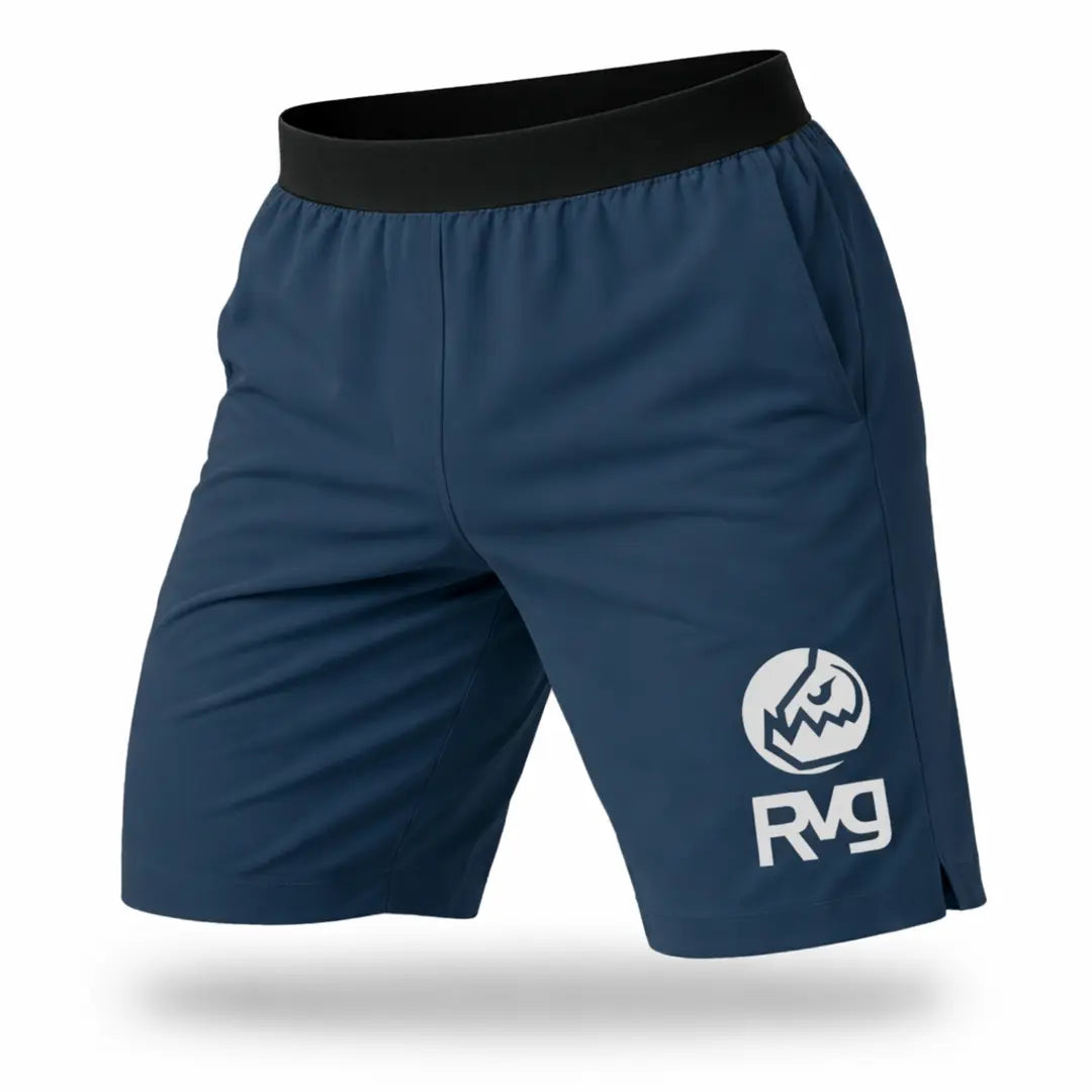 Short RVG Training 17" Assault RAVGE Rckiss, color azul acero con logo RVG, hombre fitness MMA