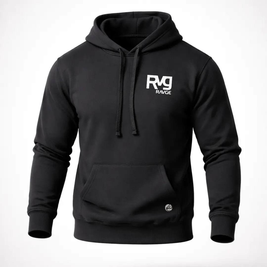 Sudadera Martial Clan RVG RAVGE Rckiss, vista frontal con logo RVG en pecho, color negro, hoodie MMA